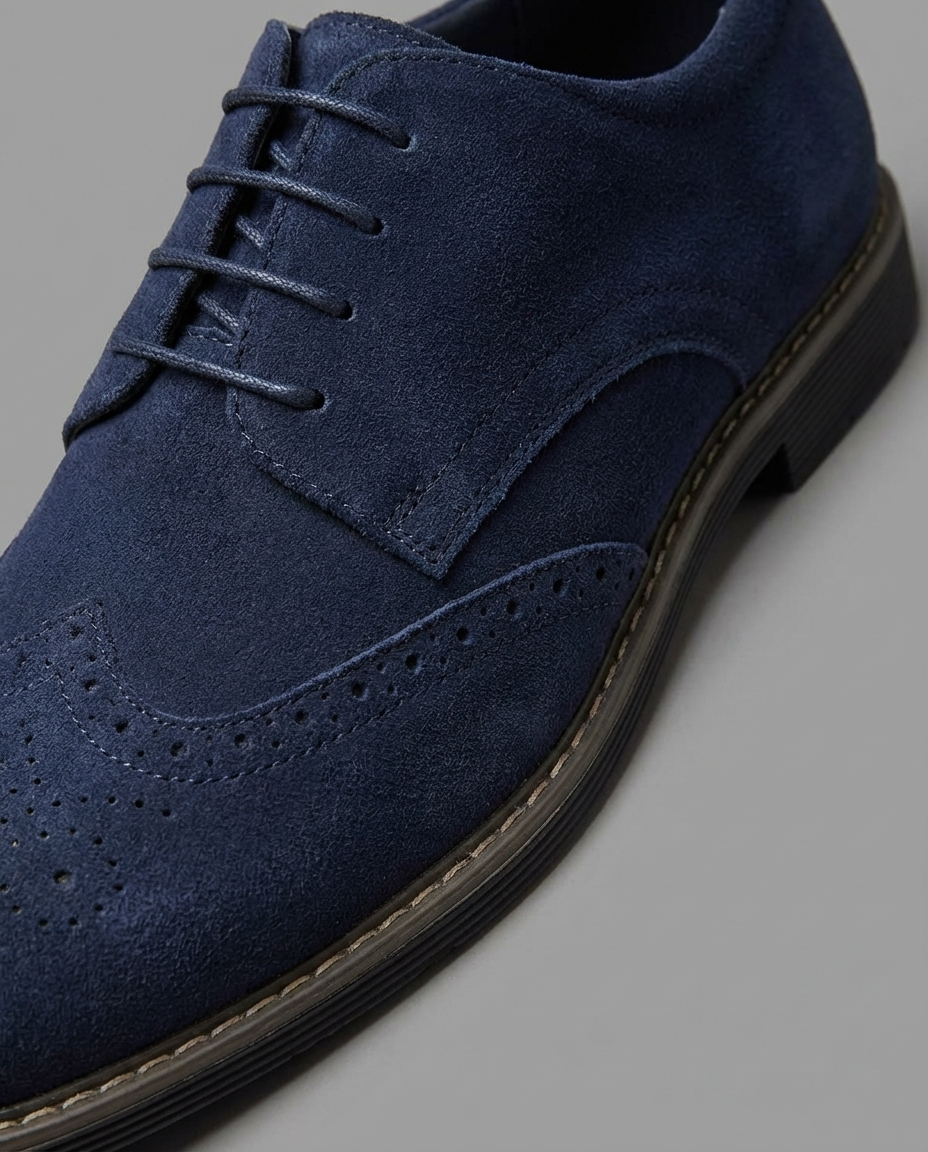 Suede Oxford Shoes with Brogue Detailing