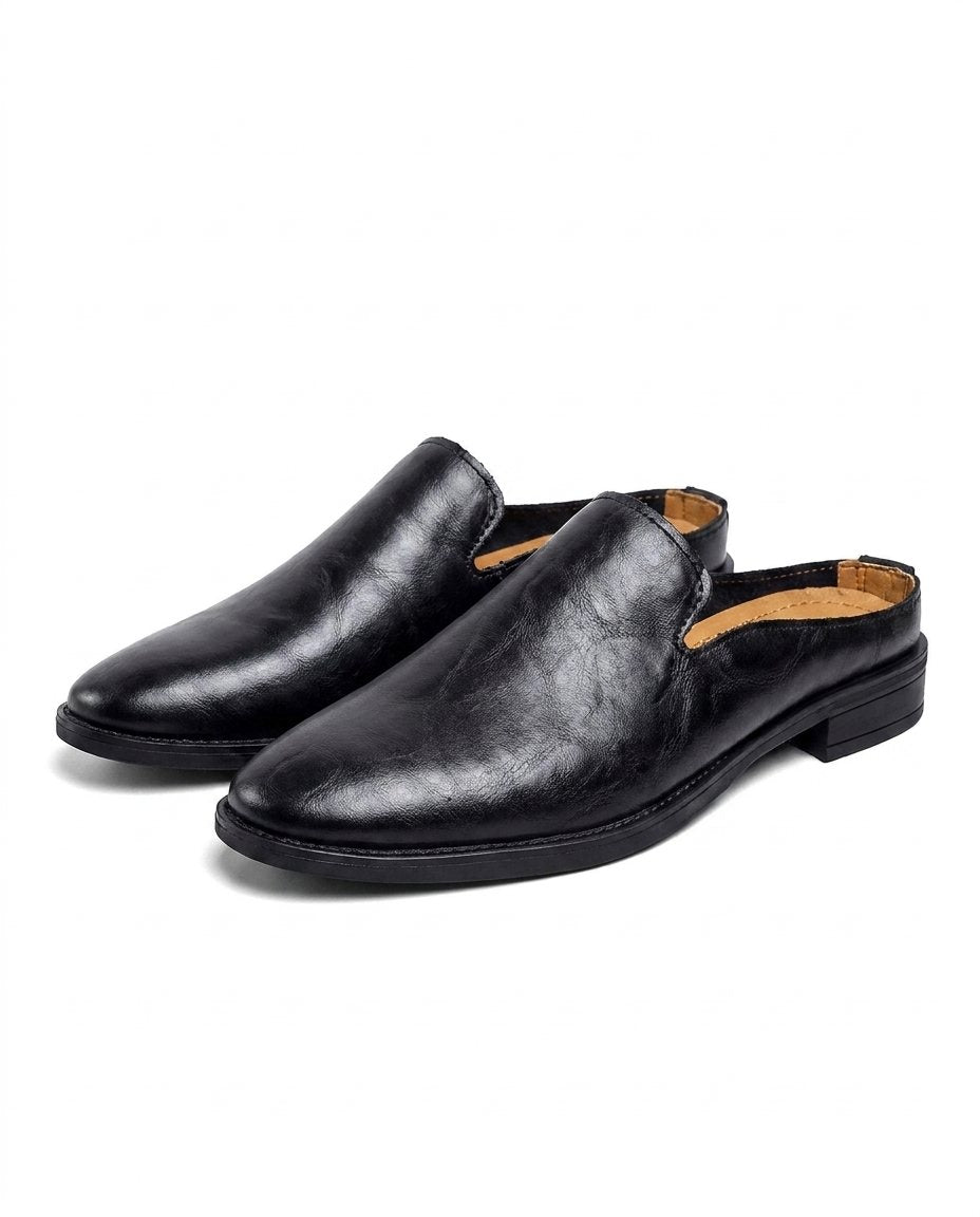Cowhide Leather Mules with Patina Finish