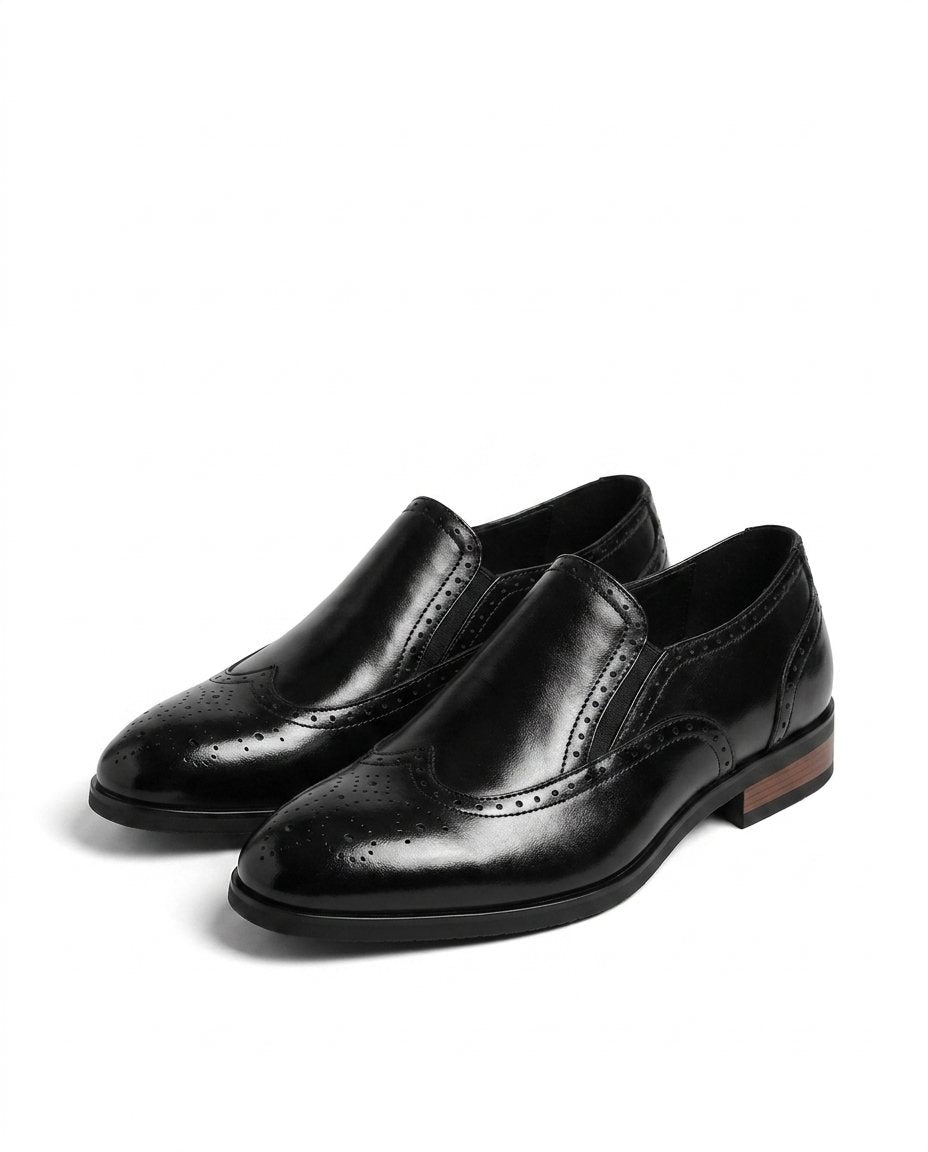 Polished Recycled Leather Brogue Shoes with Wingtip Detail