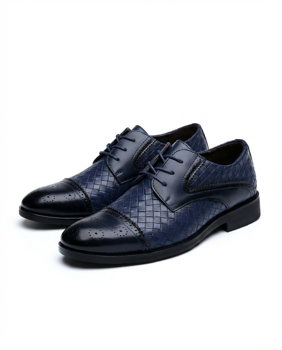Polished Leather Oxford Shoes with Woven Detail