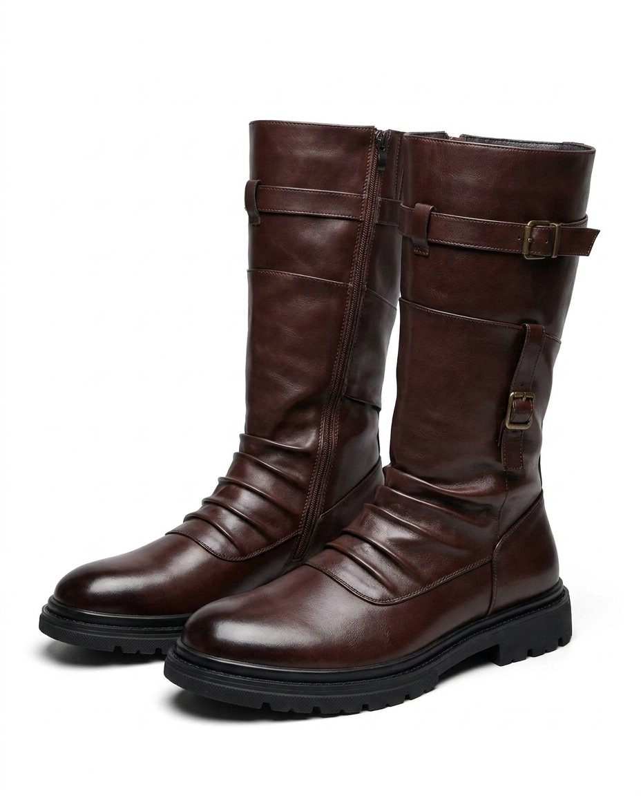 Polished Leather Boots with Lug Sole