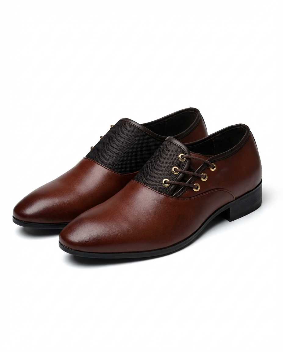 Cowhide Leather Oxford Shoes with Woven Detail