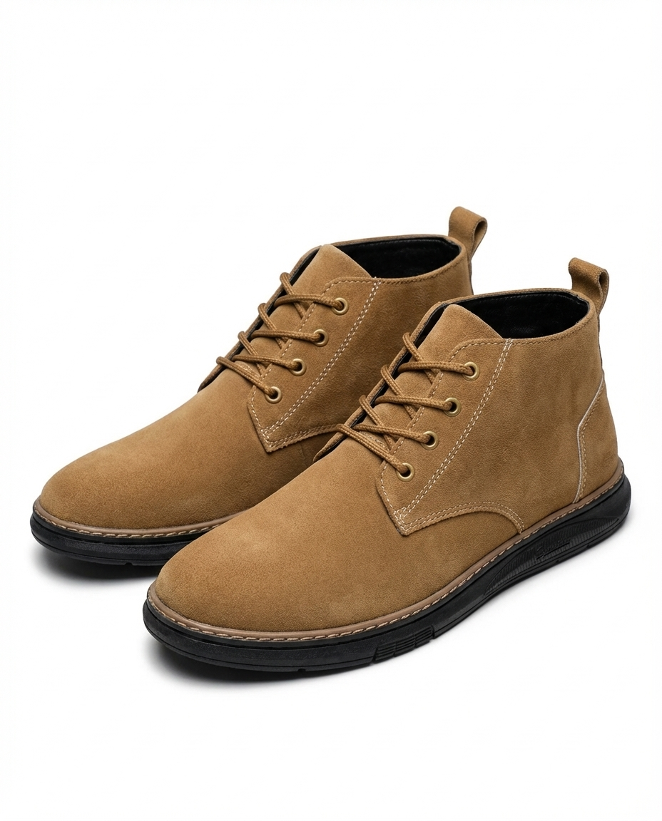 Suede Leather Boots with Lace-Up Closure