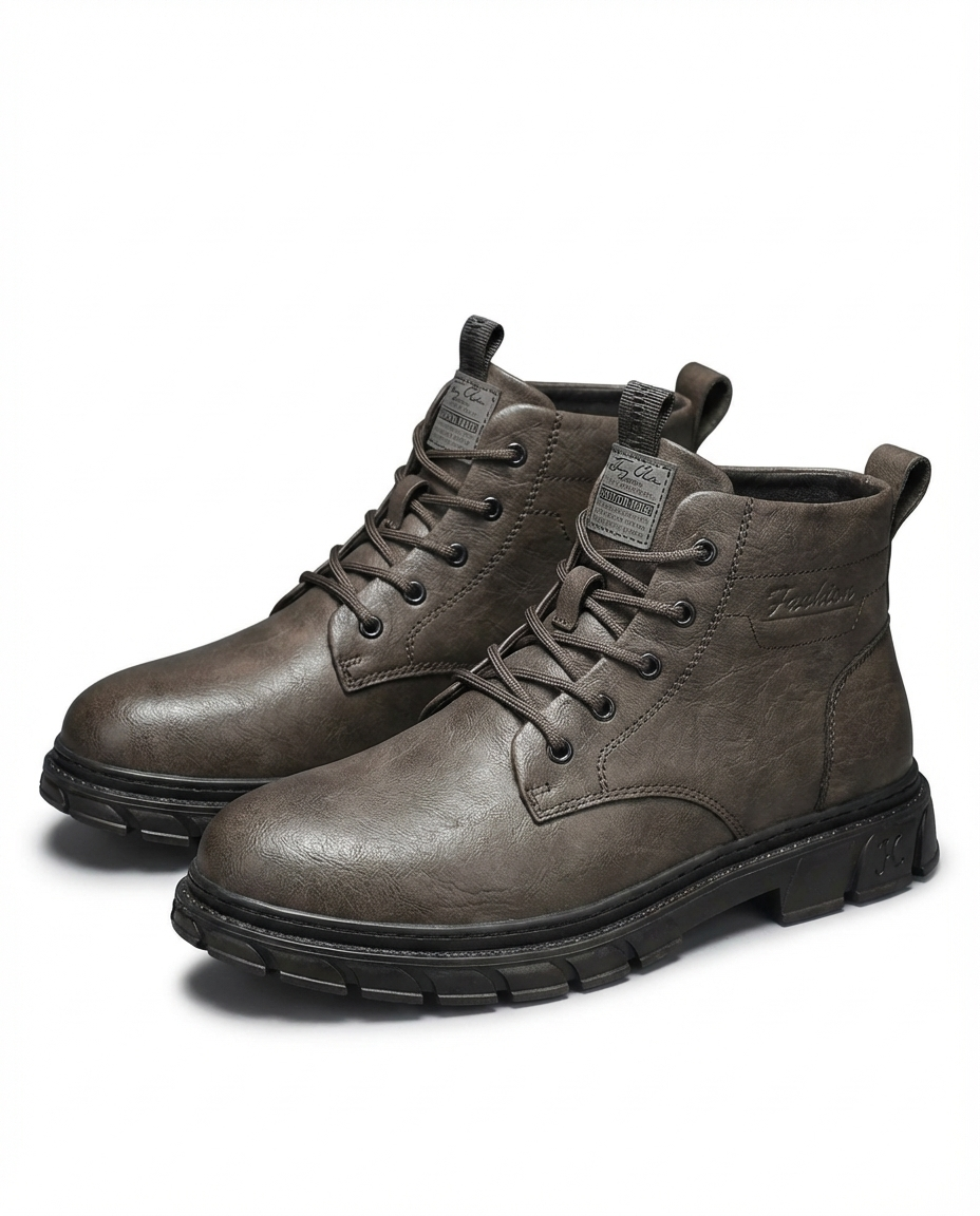 Full-Grain Leather Boots with Lace-Up Closure