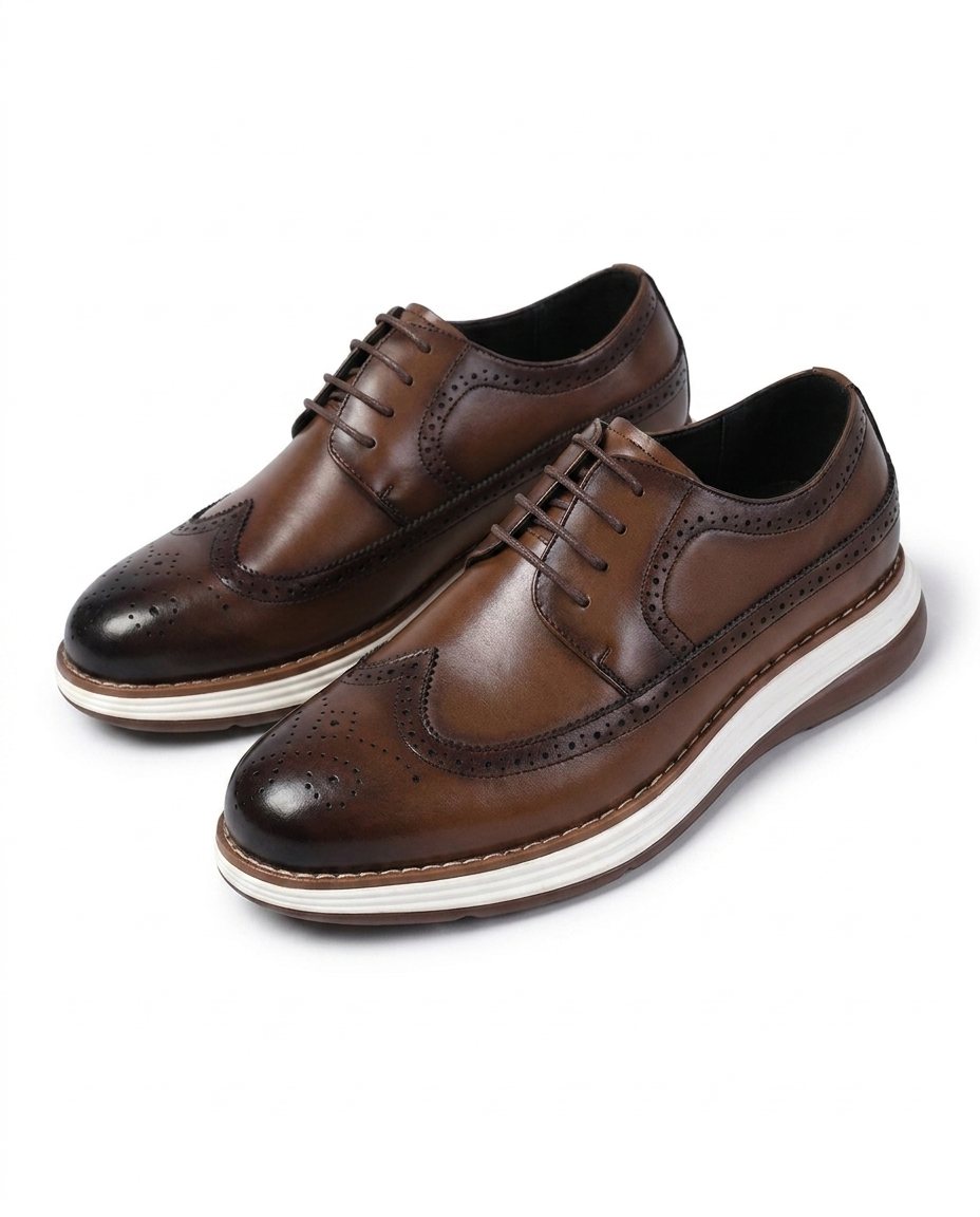 Full-Grain Leather Oxford Shoes with Wingtip Brogue Detail