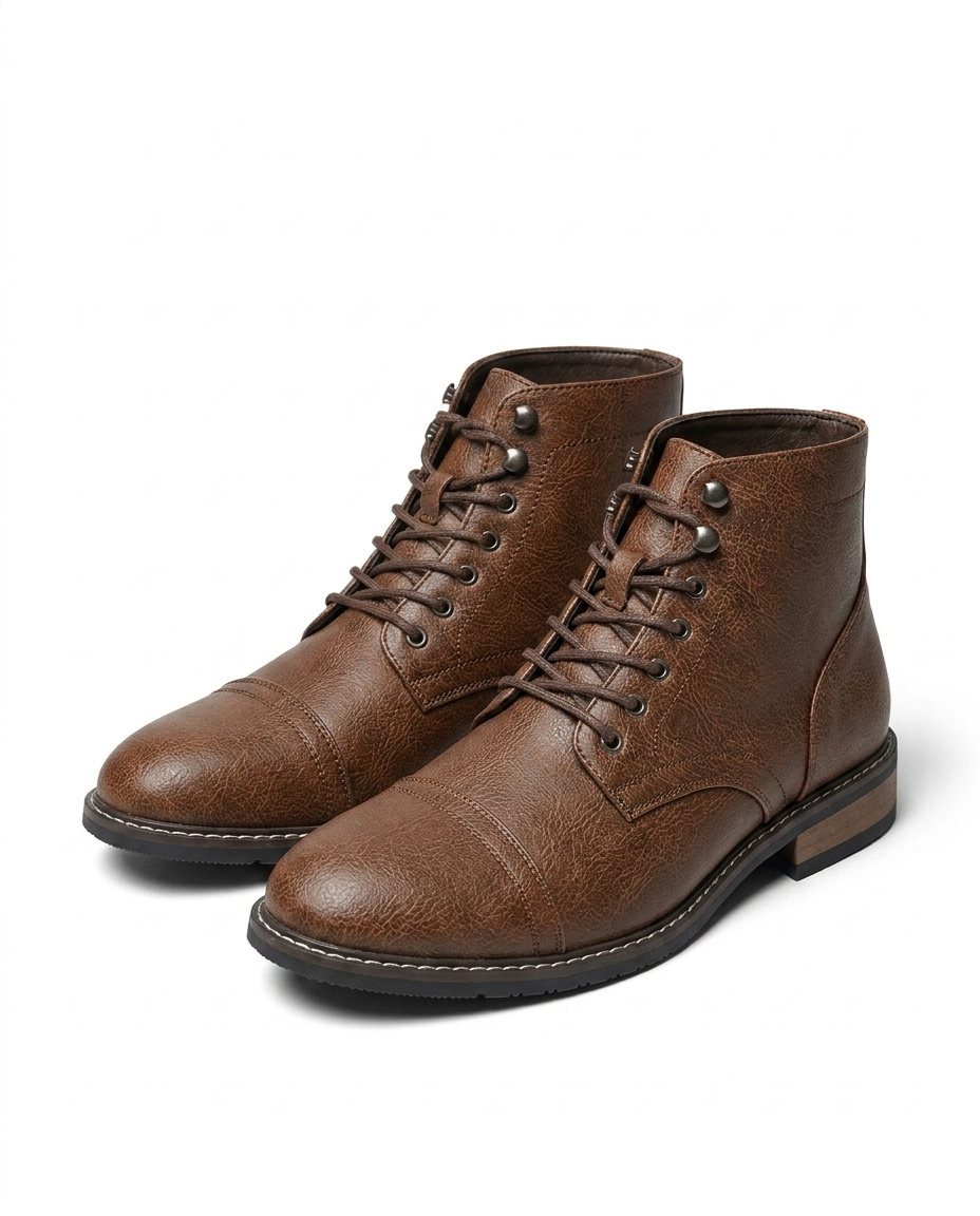 Full-Grain Leather Boots with Contrast Stitching