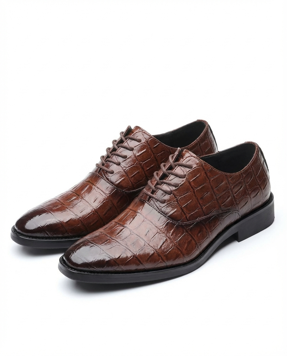 Full-Grain Leather Oxford Shoes with Embossed Texture