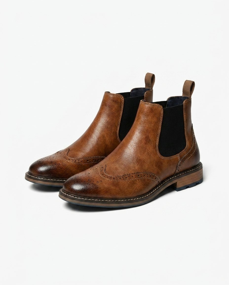 Full-Grain Leather Chelsea Boots with Brogue Detailing