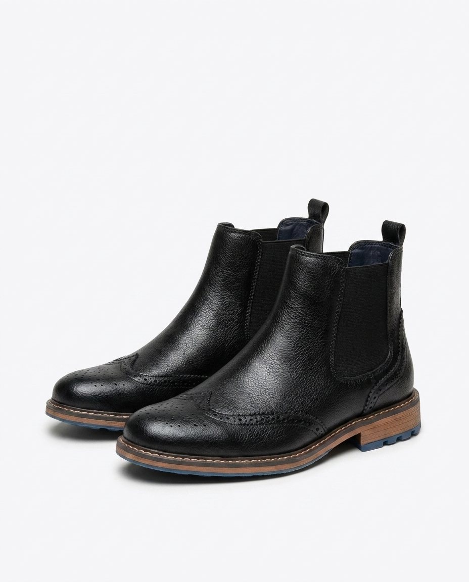 Full-Grain Leather Chelsea Boots with Brogue Detailing