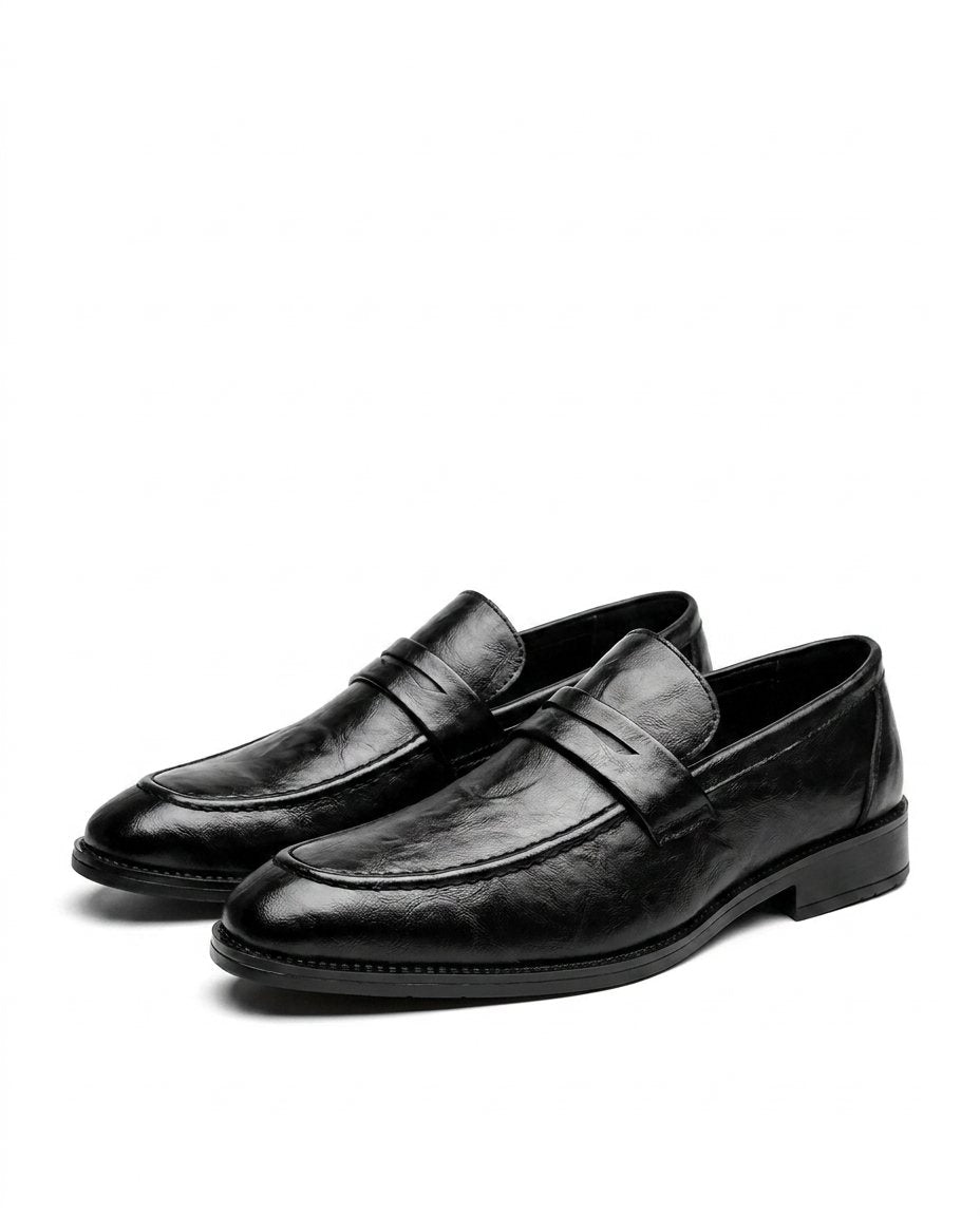 Burnished Leather Loafers with Hand-Stitched Detail