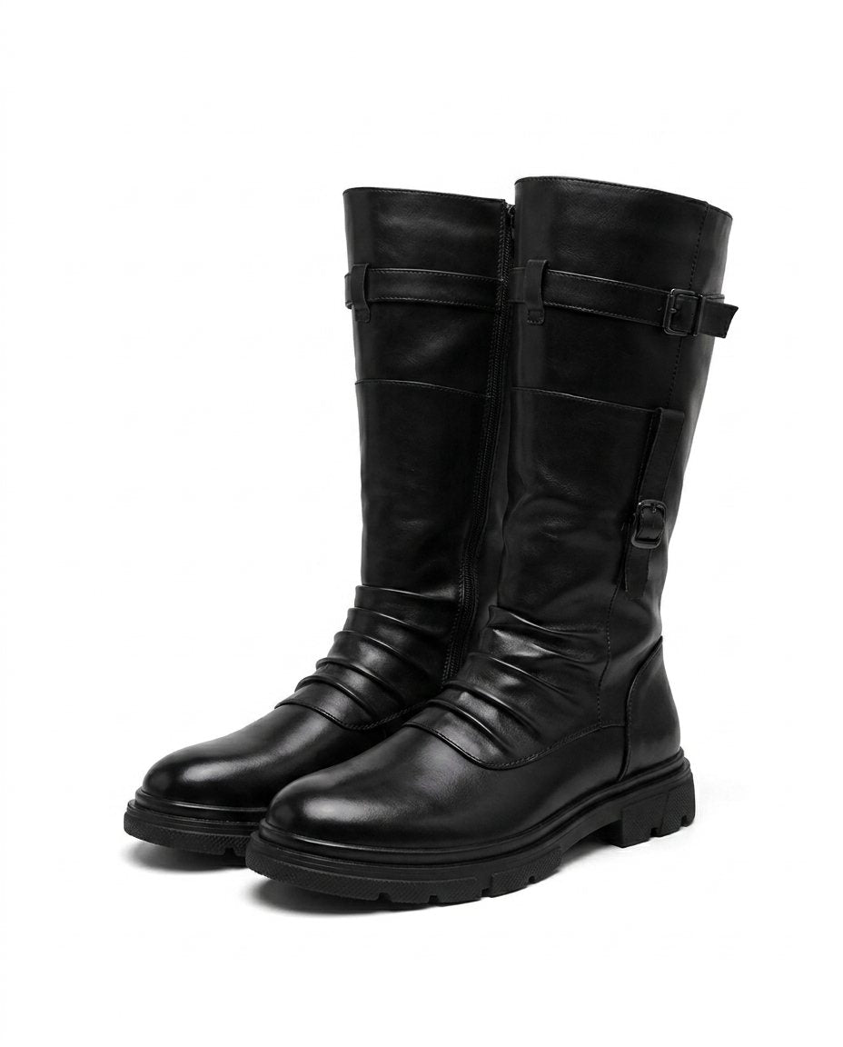 Polished Leather Boots with Lug Sole