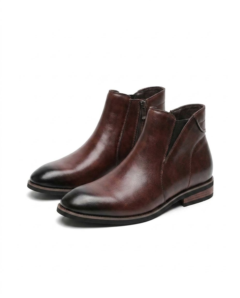 Burnished Leather Chelsea Boots with Almond Toe