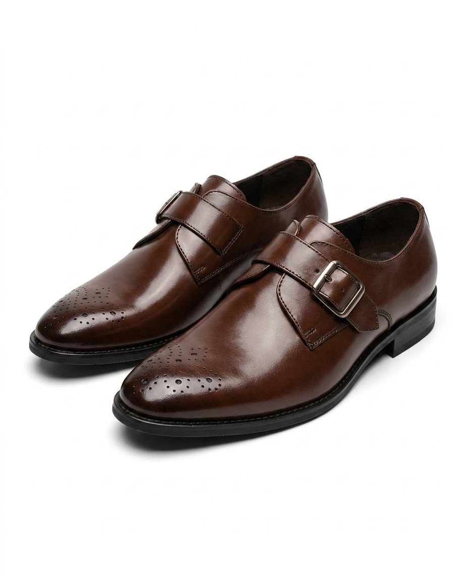 Full-Grain Leather Monk Strap Shoes with Buckle Strap
