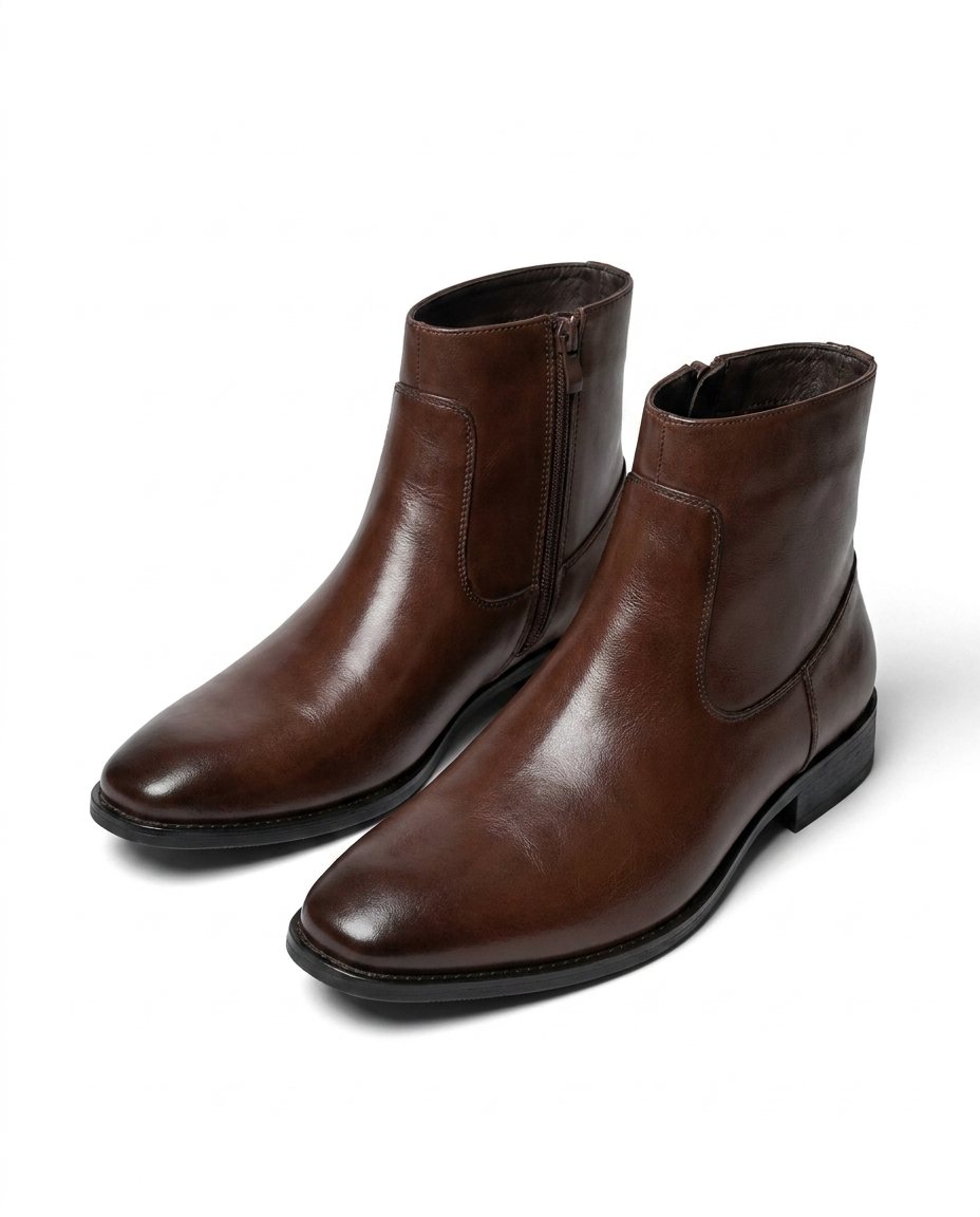 Burnished Full-Grain Leather Boots with Square Toe