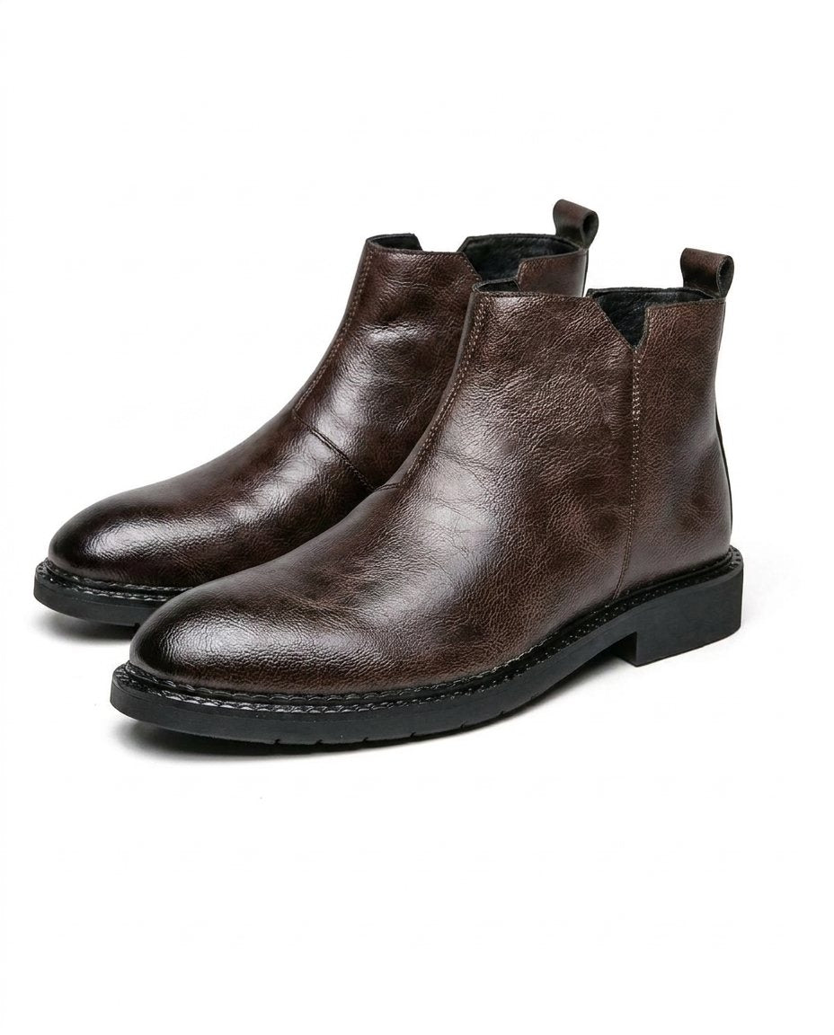 Burnished Leather Boots with Elastic Side Panels