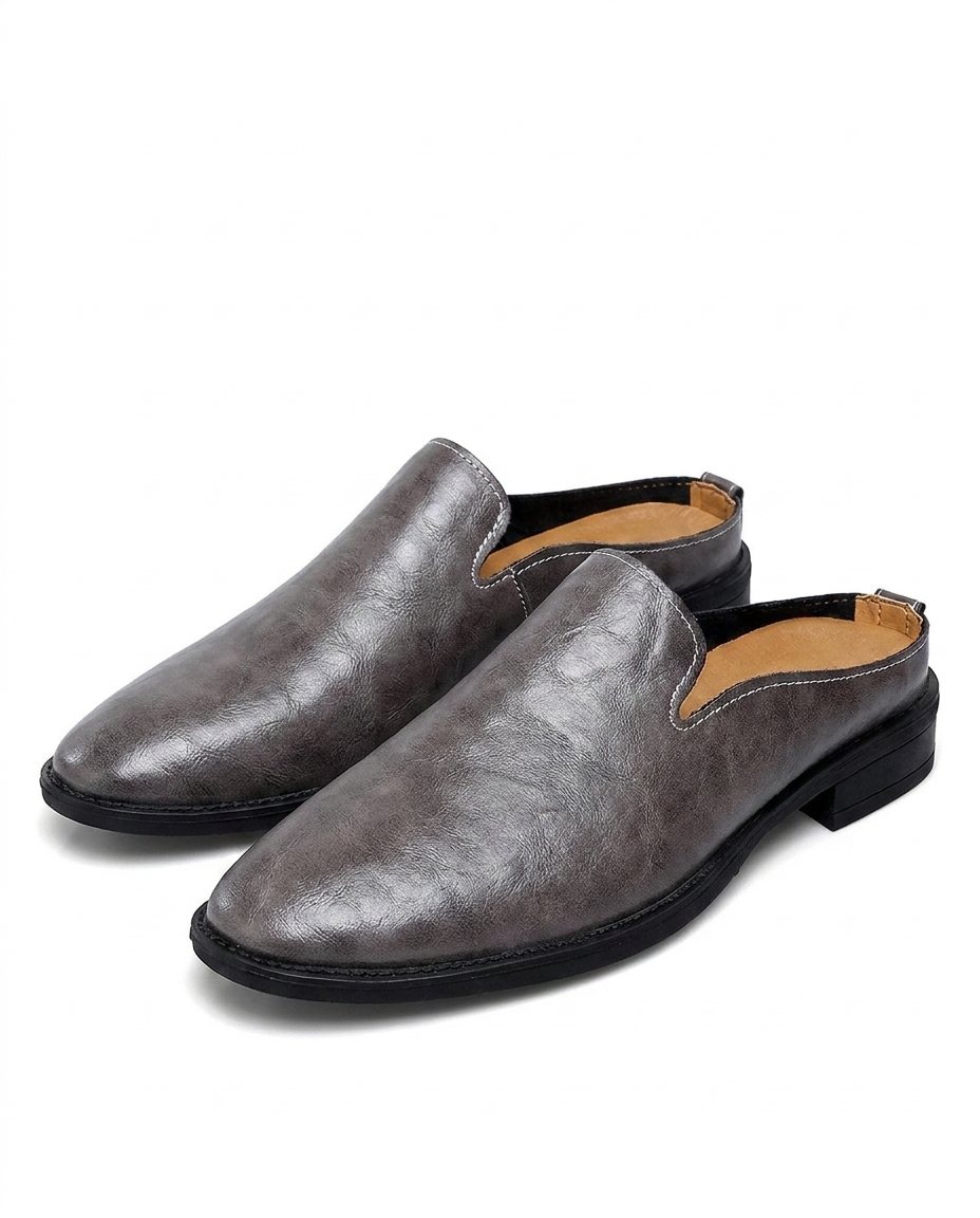 Cowhide Leather Mules with Patina Finish