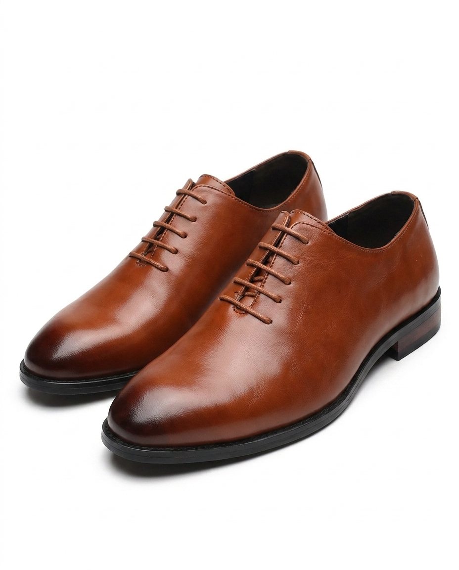 Burnished Leather Oxford Shoes with Lace-Up Closure