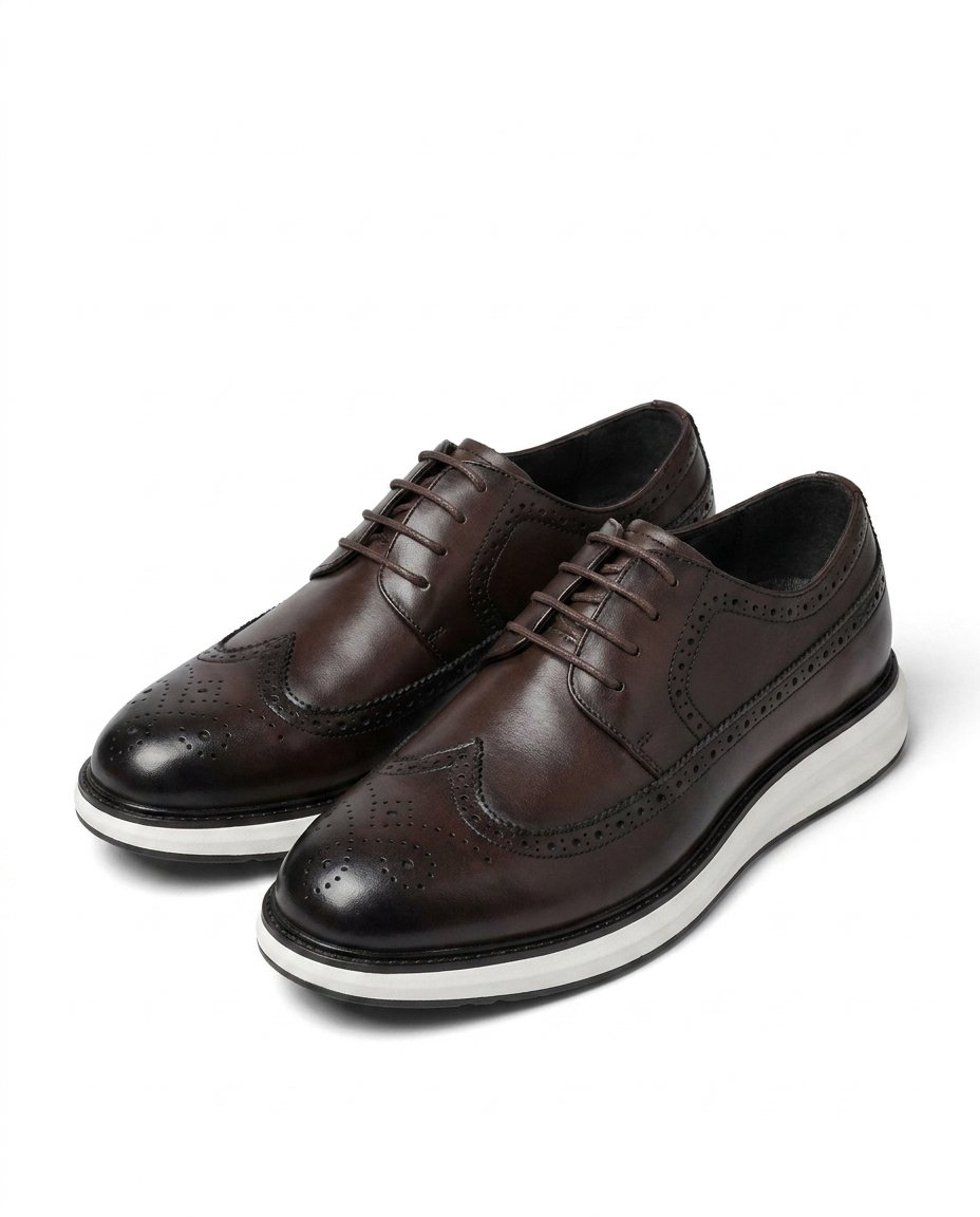 Full-Grain Leather Oxford Shoes with Wingtip Brogue Detail