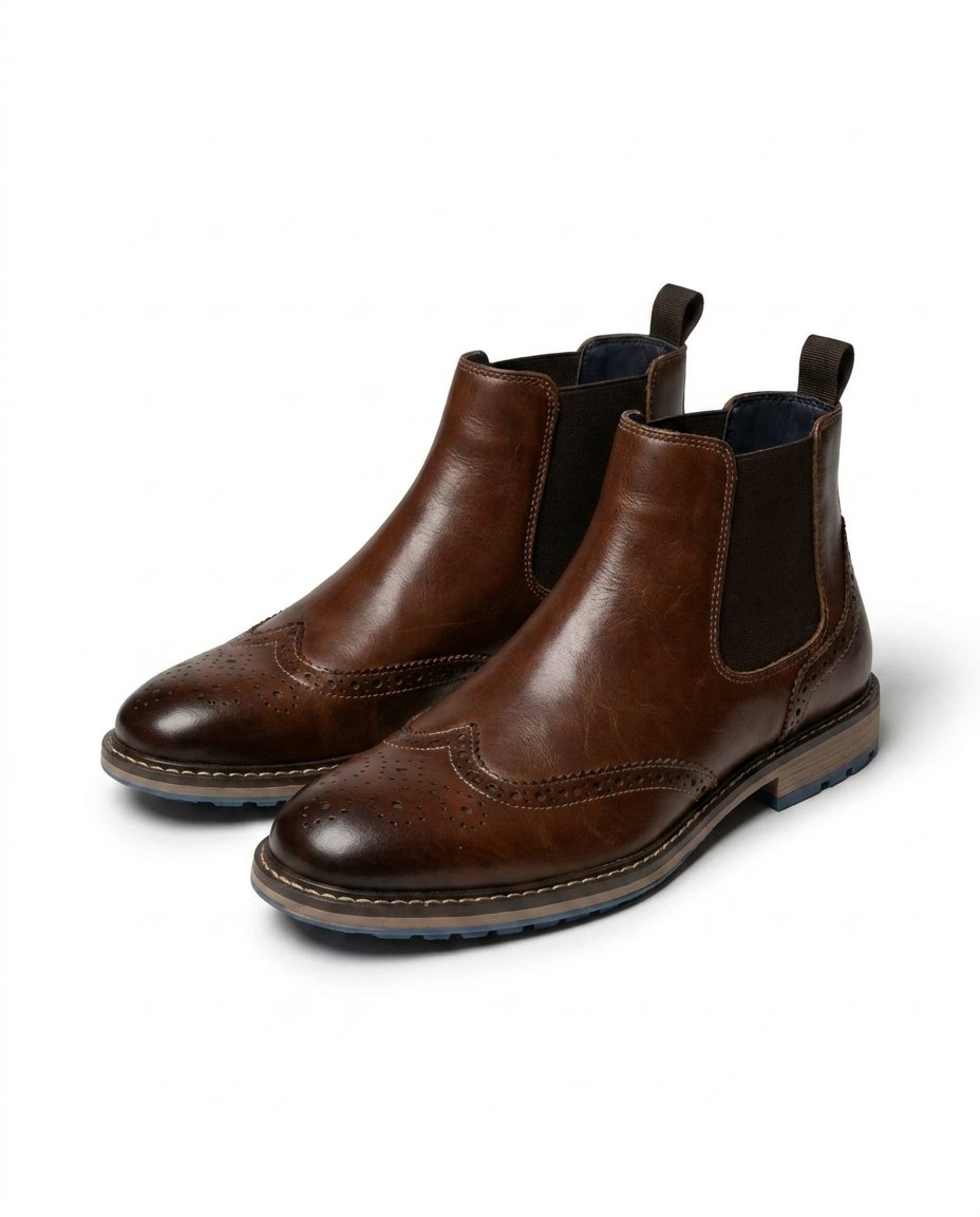 Full-Grain Leather Chelsea Boots with Brogue Detailing