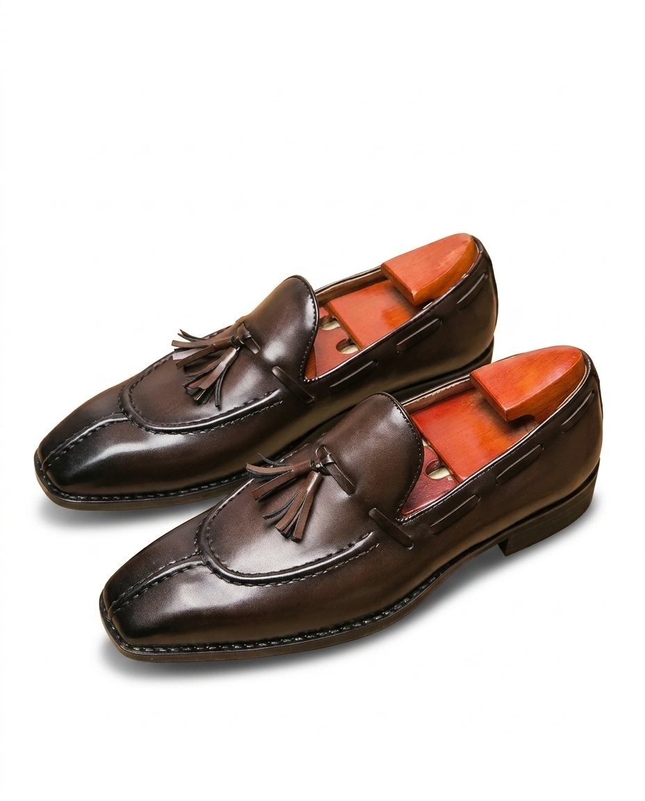 Burnished Leather Loafers with Reinforced Stitching