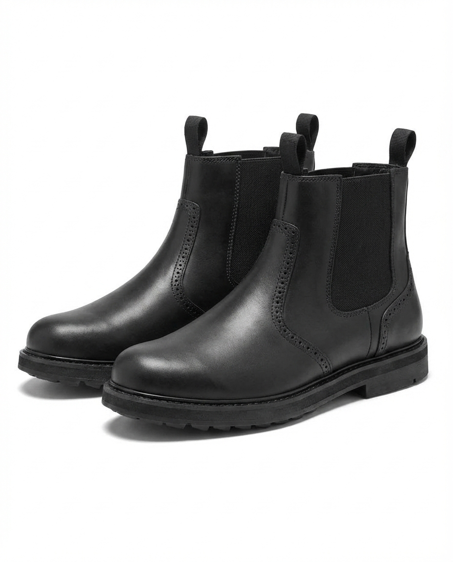 Suede Leather Chelsea Boots with Brogue Detailing