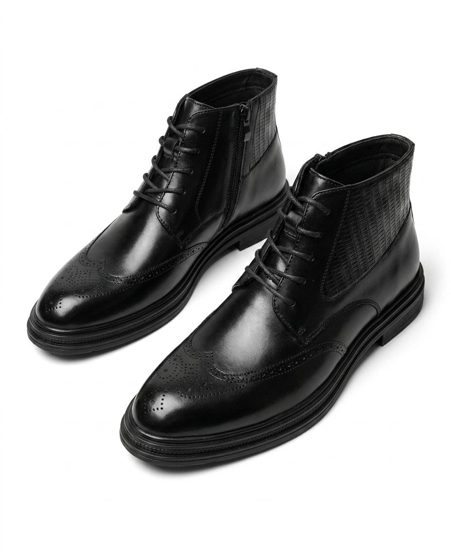 Leather Brogue Boots with Perforated Upper