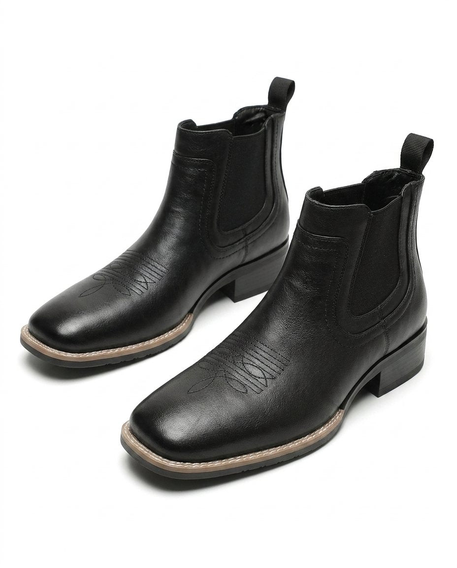 Burnished Leather Chelsea Boots with Elastic Side Panels