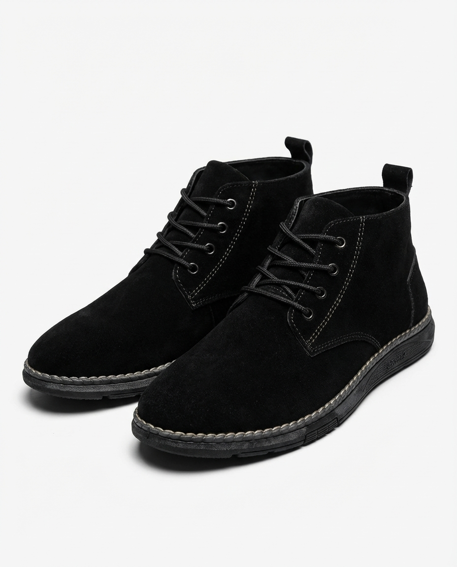 Suede Leather Boots with Lace-Up Closure