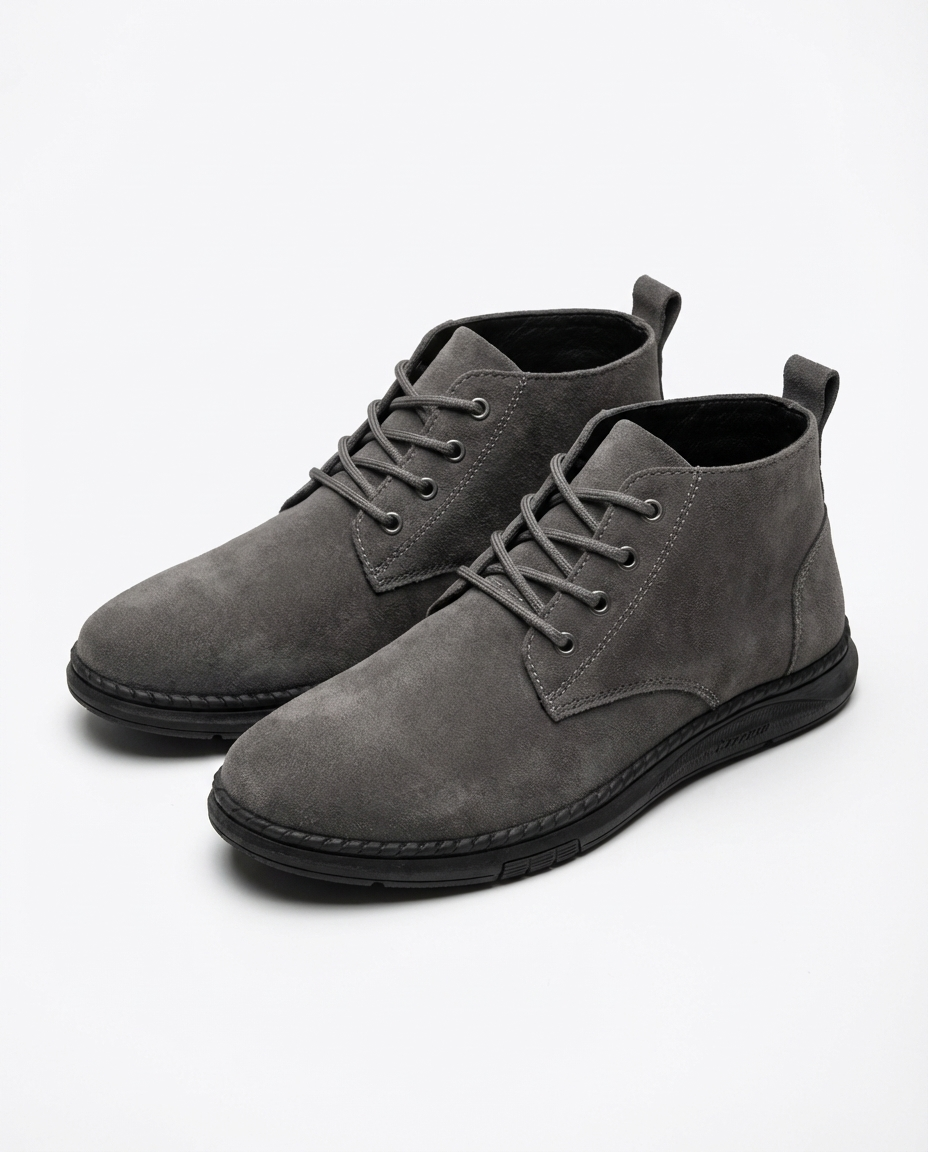 Suede Leather Boots with Lace-Up Closure