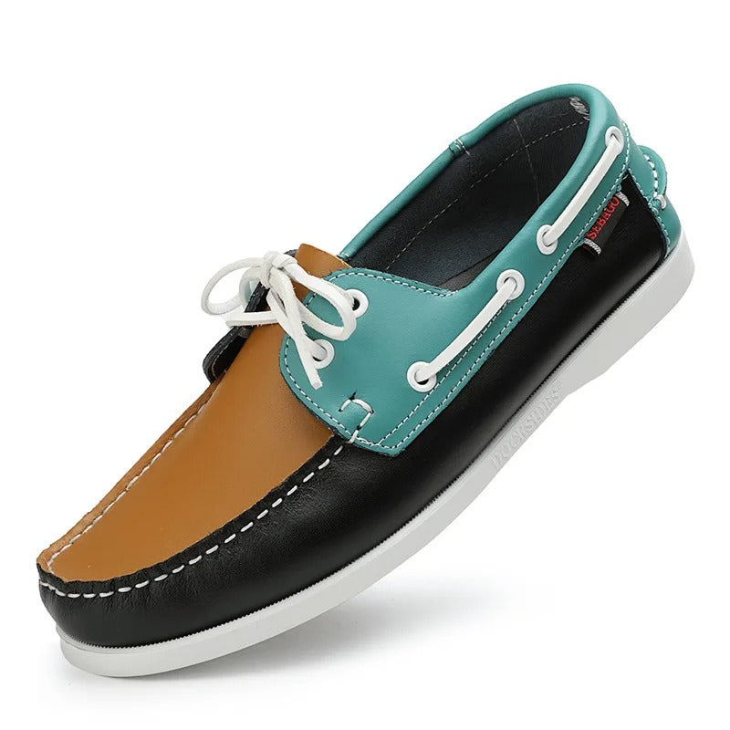 Leather Loafers with Color-Block Detail