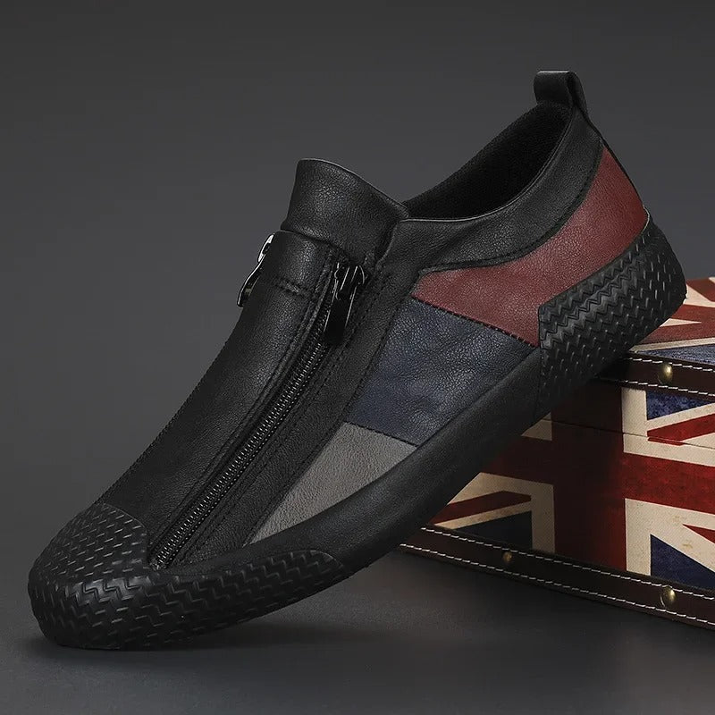 Leather Slip-On Sneakers with Color-Block Detail