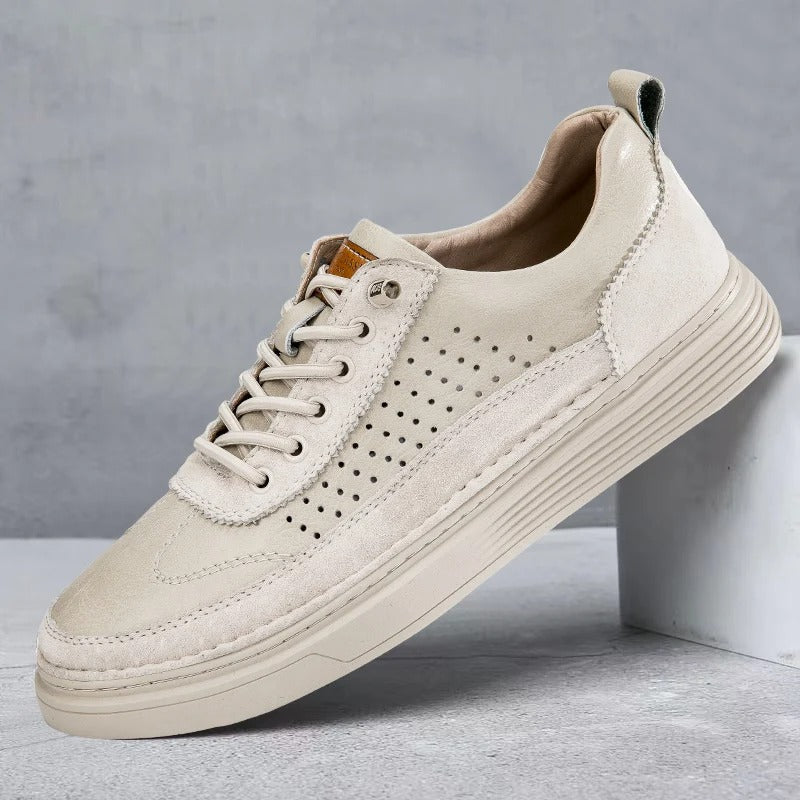 Leather Sneakers with Perforated Upper