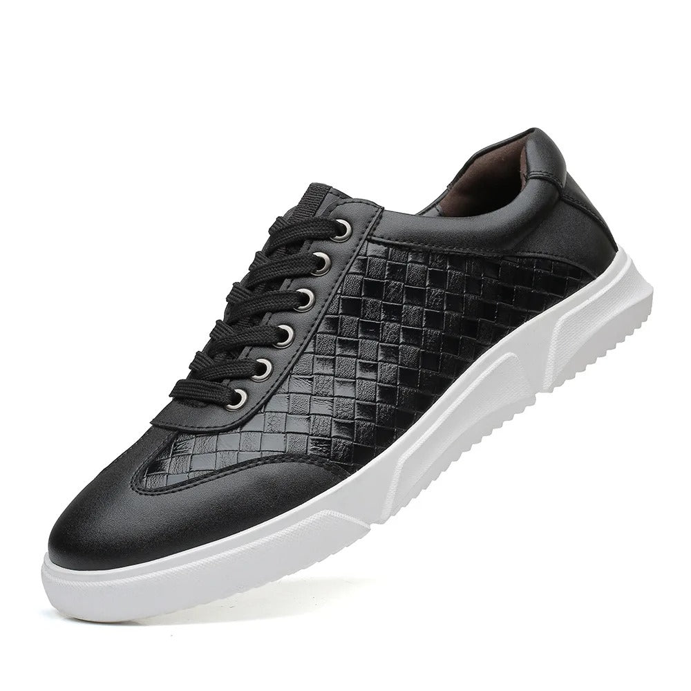 Vegan Leather Sneakers with Cushioned Insole and Checkered Detail