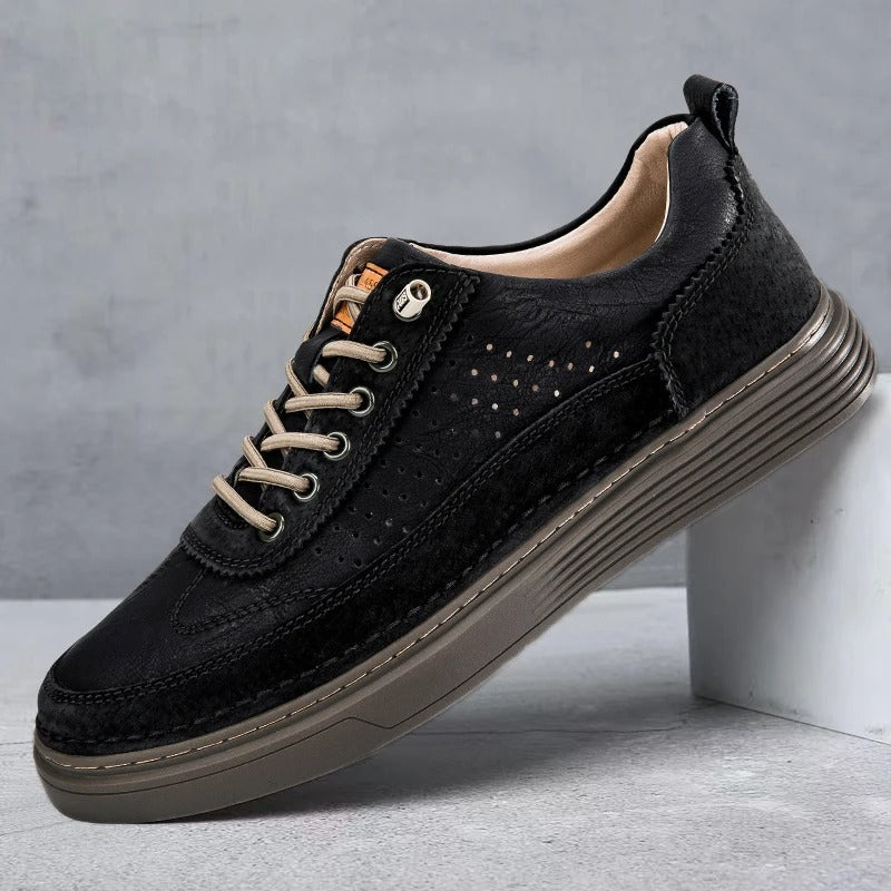 Leather Sneakers with Perforated Upper
