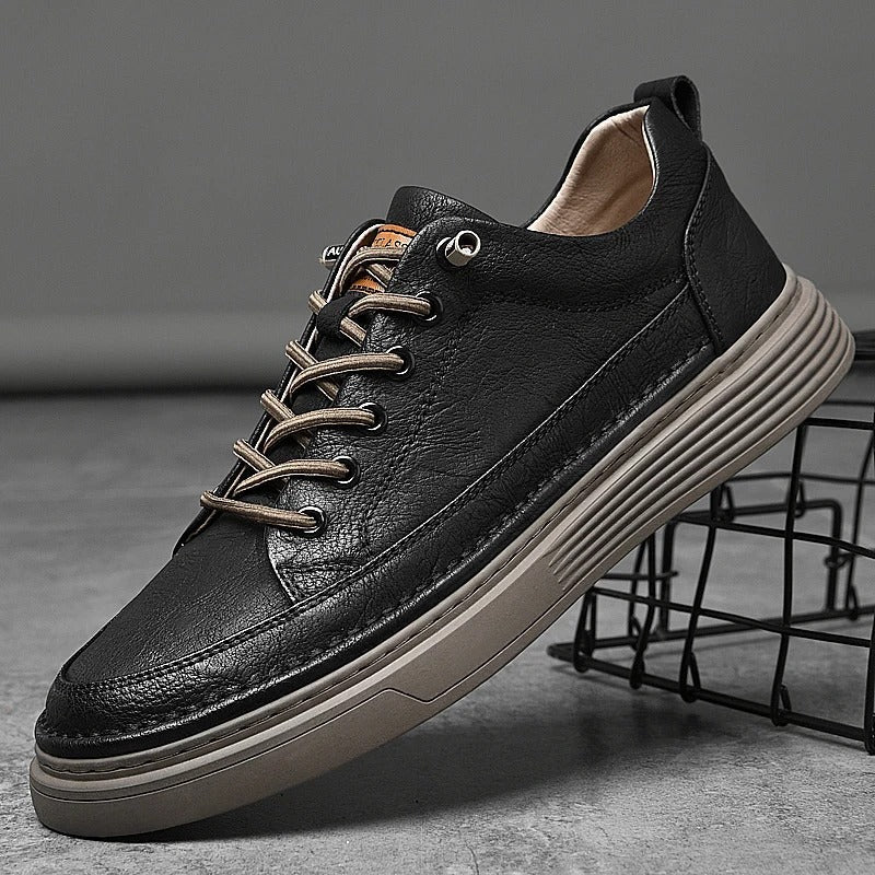 Tanned Leather Sneakers with Shock-Absorbing Sole