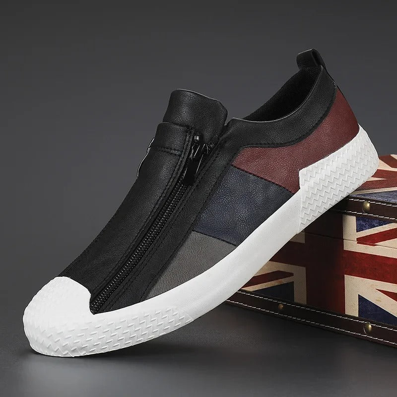 Leather Slip-On Sneakers with Color-Block Detail