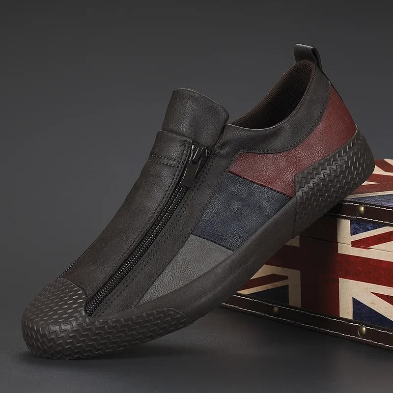 Leather Slip-On Sneakers with Color-Block Detail