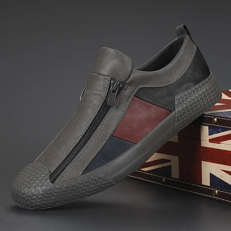 Leather Slip-On Sneakers with Color-Block Detail