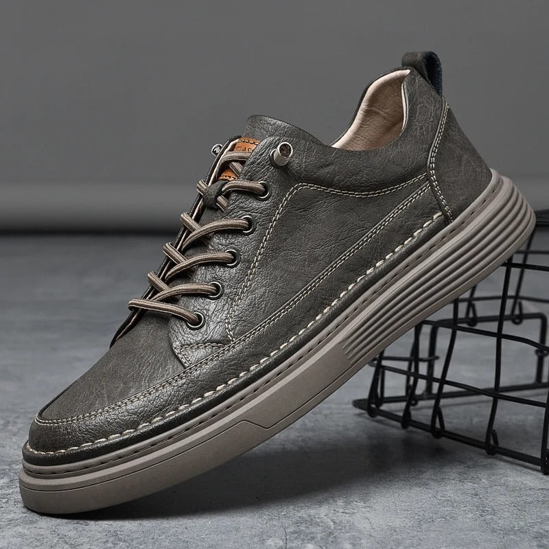 Tanned Leather Sneakers with Shock-Absorbing Sole