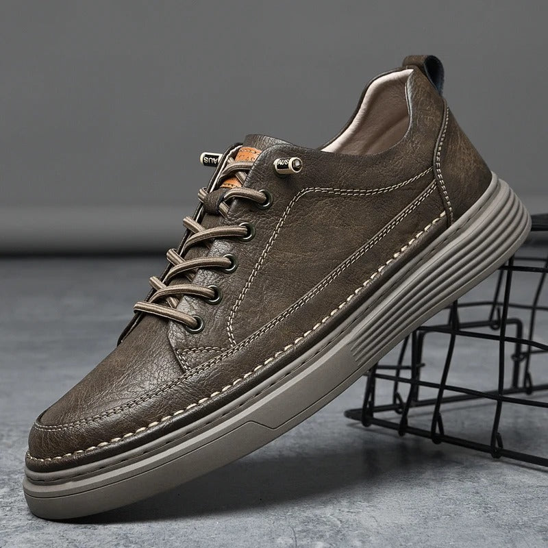 Tanned Leather Sneakers with Shock-Absorbing Sole
