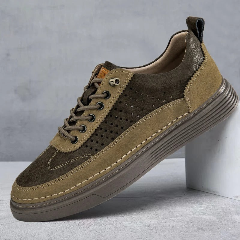Leather Sneakers with Perforated Upper