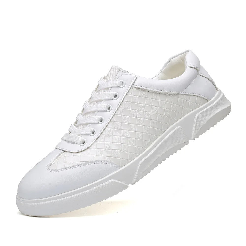 Vegan Leather Sneakers with Cushioned Insole and Checkered Detail