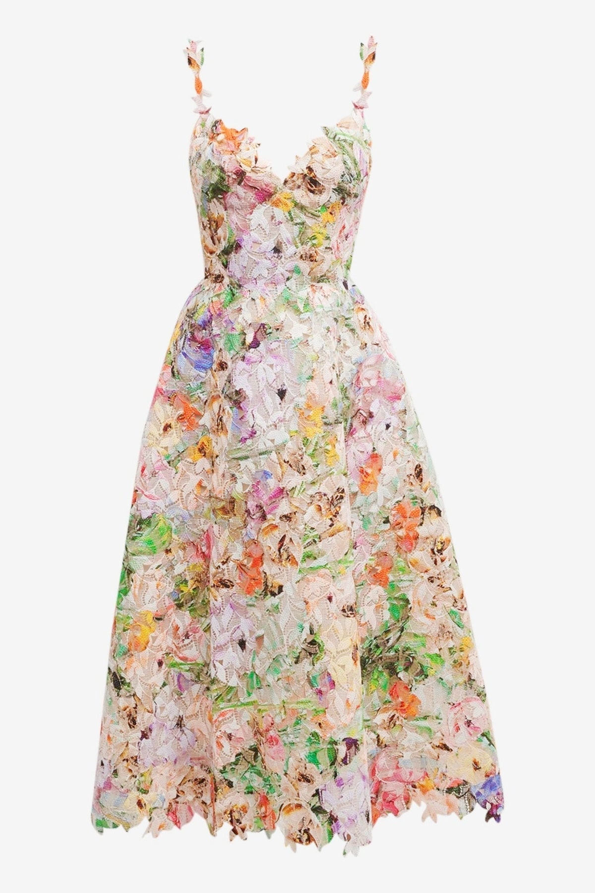 Violet Flower Embroidered Lace Midi-Length Dress