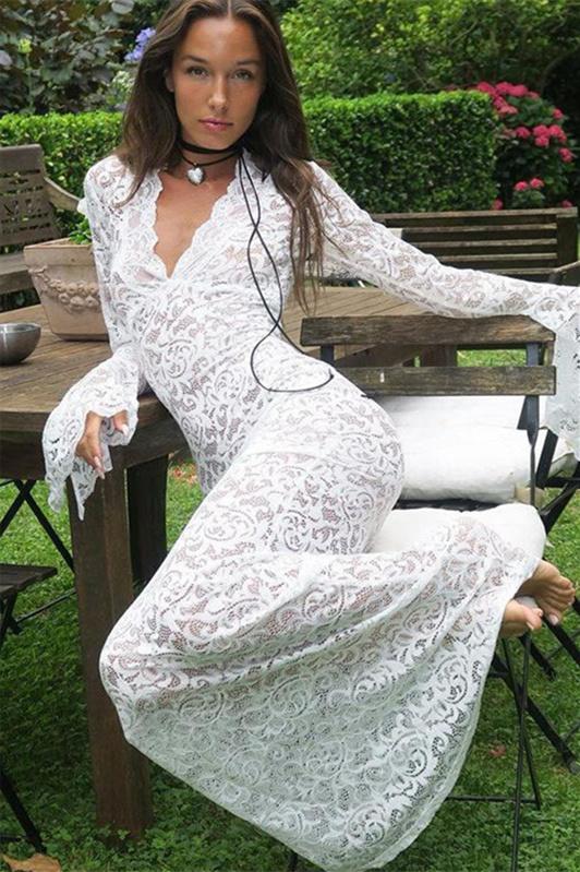 Virginia Sheer Lace Mermaid Maxi-Length Dress