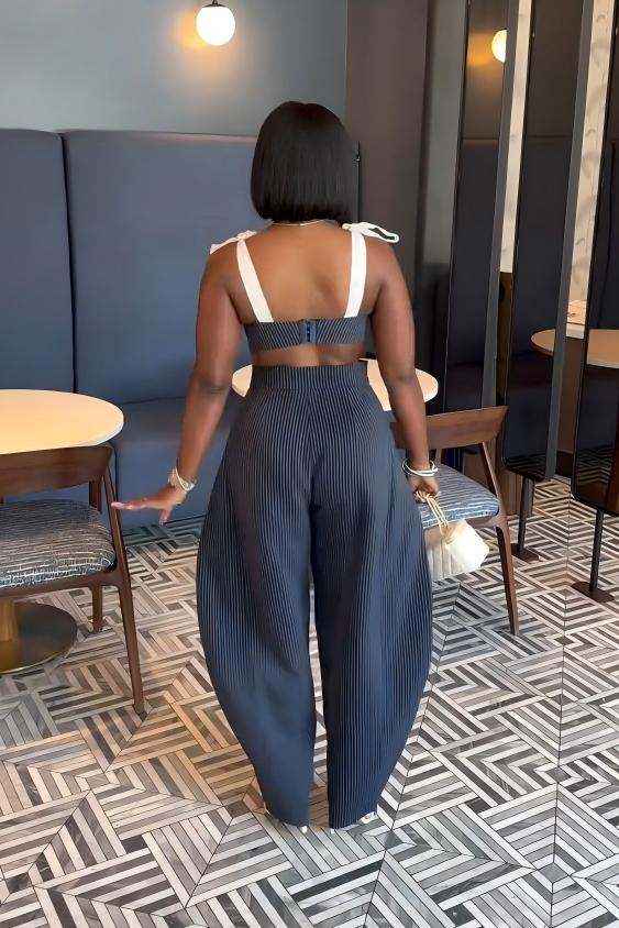 Stylish Retro Striped Wide-Leg Trousers Set