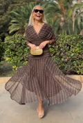 Boho Patterned V-Neck Mesh Maxi-Length Dress