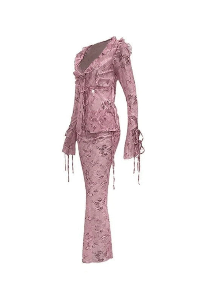Modern Cobra Blouse Wood Ear Print Long Skirt Suit Two Pieces