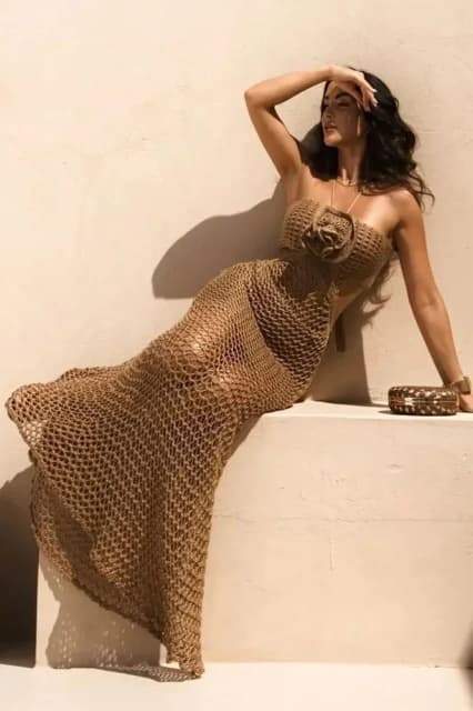Yedda Halterneck Crochet Maxi-Length Dress